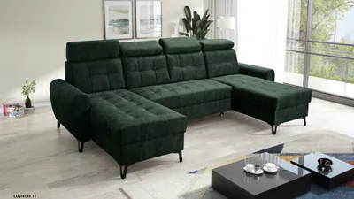 Produktbild von Wohnlandschaft U-Form LAVAX, Ecksofa mit Schlaffunktion, 2 Bettkästen - Flaschengrün