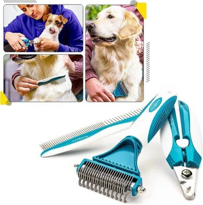 Productafbeelding van Famanu verzorgingsset 3-in-1 voor honden en katten - met borstel, schaar en kam