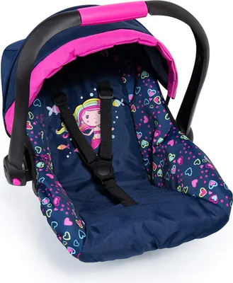 Produktbild von Bayer Design 67917AA Puppenautositz mit Dach, verstellbarem Griff, Sicherheitsgurt, für Puppen bis 46 cm, blau