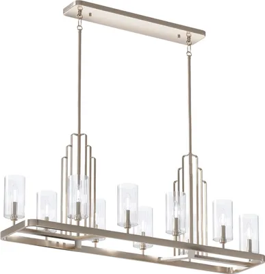Produktbild von Hängelampe Metall Glas H: max. 162,5 cm Nickel poliert E14 länglich Jugendstil Hängeleuchte