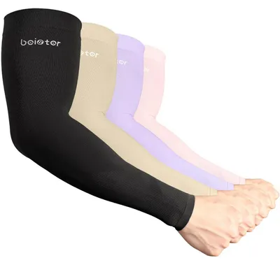Immagine prodotto di Maniche per braccio, effetto rinfrescante, protezione UV, compressive, confezione da 4 pezzi: nero, rosa, beige, viola, taglie forti
