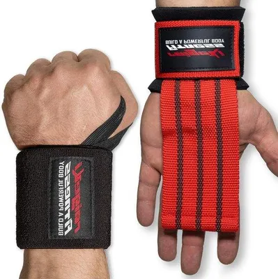 Image de Bandages de poignet Famanu, adhérence rapide, avec fermeture éclair - Rouge/Noir