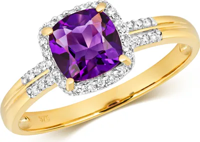 Produktbild von Eleganter 9 Karat (375) Gold Cluster Damen - Diamant Solitärring Brillant-Schliff 0.10 Karat mit Amethyst, 51 (16.2); TRS10941RSL