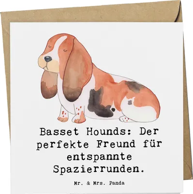 Produktbild von Mr. & Mrs. Panda Grußkarte Basset Hound Freund - Weiß - Geschenk, Hunderassen Charakter, Vielfalt, Hunderasse, anlasskarte, Hund, Hundeliebhaber, Klappkarte, doppelkarte