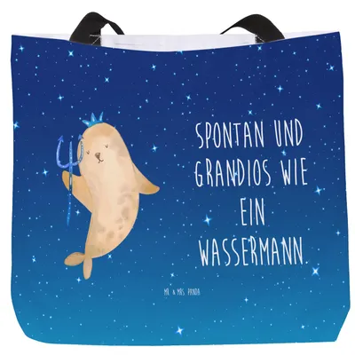 Produktbild von Mr. & Mrs. Panda Stoffbeutel Sternzeichen Wassermann - Sternenhimmel Blau - Geschenk, Meer, Reisetasche, Laptoptasche, Pandatasche, Schultasche, Meermann, Tote Bag, Nix