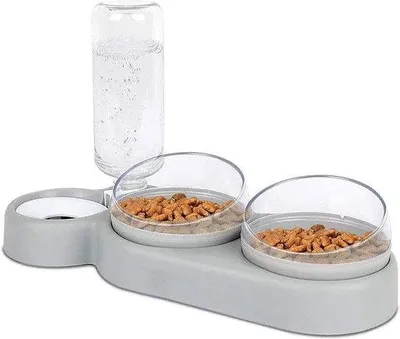 Produktbild von Famanu Futterstation 3-in-1 mit automatischer Trinkflasche - 15° Neigung