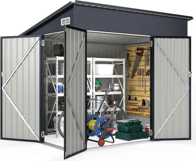 Produktbild von GOPLUS Gerätehaus Metall, 5,3 m³ Geräteschuppen mit 3 Türen, Schrägdach & Schloss, Gartenschuppen abschließbar für Hof, Rasen (225 x 161 x 197 cm)