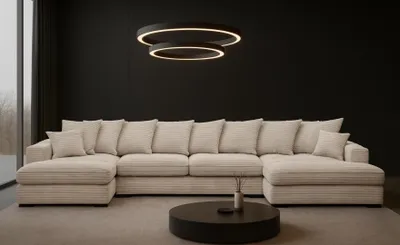 Produktbild von Kaiser Möbel Ecksofa mit schlaffunktion und bettkasten, Sofa U-form, Couch U-form Gabon stoff Zoom Perle