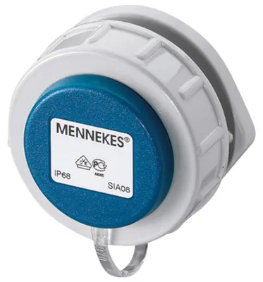 Produktbild von Mennekes Schuko Anbausteckdose, IP68, blau/grau, ovaler Flansch 17038
