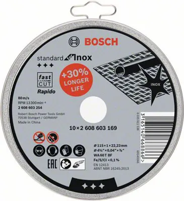Obrázek produktu pro Bosch 2 608 603 254, Řezací disk, Nerezová ocel, Bosch, 2,22 cm, 11,5 cm, 1 mm