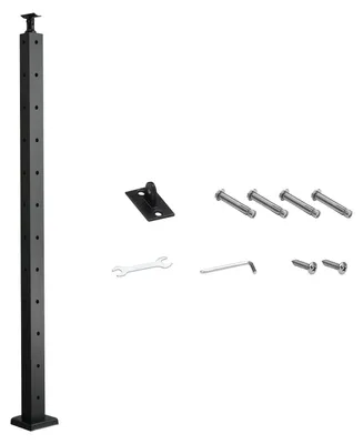 Produktbild von SucceBuy Kabelgeländerpfosten aus Stahl, 106,7x3x5 cm, Eckgeländerpfosten mit L-förmigen vorgebohrten Löchern, SUS304 Edelstahl-Geländerpfosten, 1er-Set, Schwarz