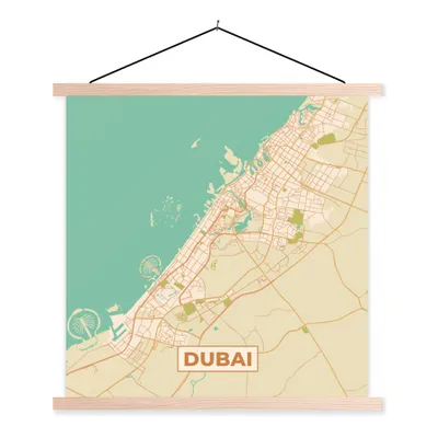 Produktbild von MuchoWow® Textilposter Dubai - Karte - Stadtplan - Vintage 60x60 cm mit holzfarbenen Rahmen - Wanddekoration