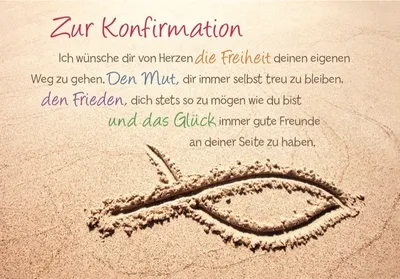 Produktbild von DeCoArt. Glückwunschkarte Konfirmation Fisch im Sand Strand 11,5 x 16,6 cm