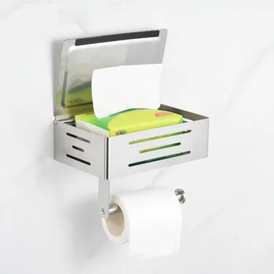 Produktbild von Toilettenpapierhalter mit Feuchttücherbox Edelstahl Klorollenhalter Feuchttuchspender Papierrollenhalter Feuchttuchbox Feuchtpapierhalter Wandhalterung Chrom