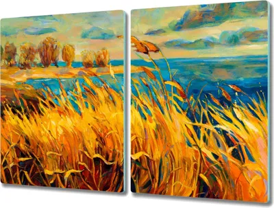 Produktbild von Coloray Herdabdeckplatte 2x40x52 cm Schneidebrett Kochplattenabdeckung Küchenbrett Hackbrett - Feld Himmel Meer