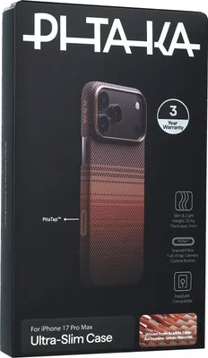 Image de Coque Pitaka Ultra Slim Sunset avec Anneau Magnétique compatible avec iPhone 17 Pro Max, Orange
