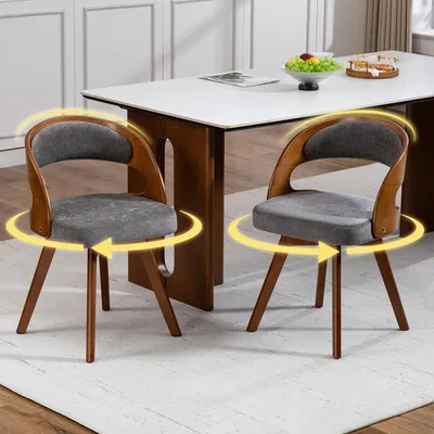 Image de LVHOM, lot de 2 chaises de salle à manger pivotantes à 360°, chaises rembourrées de style scandinave avec pieds en hêtre, chaises de cuisine ergonomiques, gris