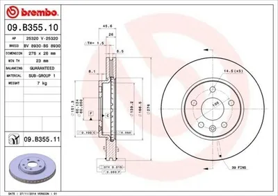 Produktbild von 2x BREMBO 09.B355.10 Bremsscheibe Vorderachse