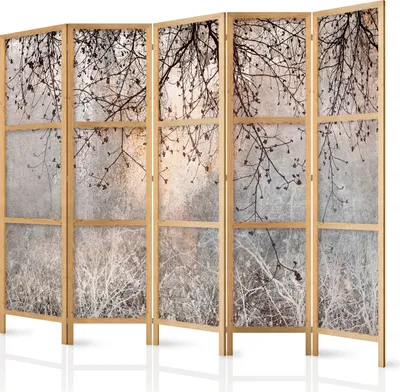 Image de Paravent Arbres XXL 225 x 171 cm 5 panneaux simple face élégant brise-vue séparateur de pièce cloison séparateur d'espace bois design motif déco bureau à domicile botanique nature hiver plantes b-C-10084-bh-a