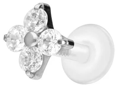 Produktbild von Ohrpiercing, Nasenpiercing PTFE Labret mit Innengewinde + Titan-Aufsatz KRISTALLBLUME Silber Stablänge: 5mm | Stabstärke: 1,2mm