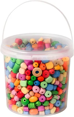 Produktbild von Holzperlen im Eimer Ø ca. 6 - 25 mm Buche pastell seidenmatt
