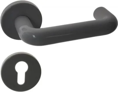 Produktbild von Assa Abloy 9x9x170 Sicherheits-Türgriff mit WB-Schild, Rundrosette, Grauglanz (Brandschutz) (Garnitur) (AHW100UUPZ/9/PG)