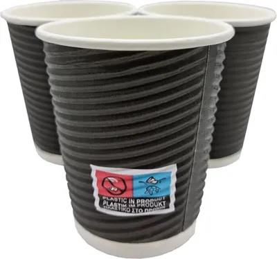 Produktbild von 25 Kaffeebecher Coffee to go 200ml doppelwandig Ø 80x91mm schwarz geriffelt