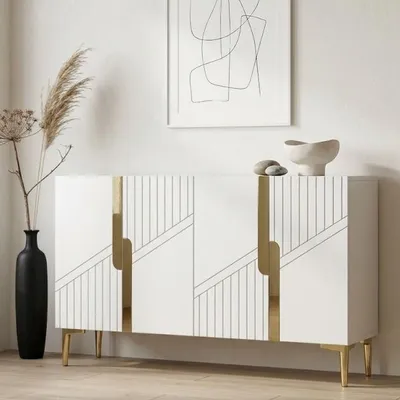 Produktbild von Skye Decor, Hochwertiger Konsolentisch, Weiß & Gold, 120 cm, 100% Melamin
