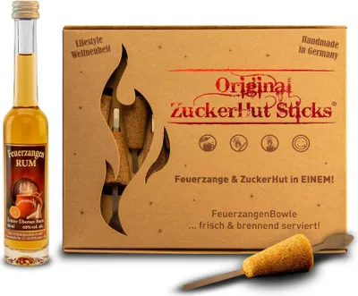 Produktbild von Feuerzangentasse Zuckerhutsticks | Zimt-Zucker | 12 Stück | mit Rum | Für Feuerzangenbowle und Winter-Cocktails