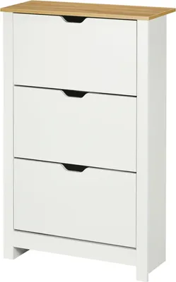 Produktbild von Schuhschrank Schuhkipper Schuhregal Mit 3 Klappen Für 18 Paar Schuhe Platzsparend Schuhständer Weiß+Natur 72 X 26 X 112 Cm