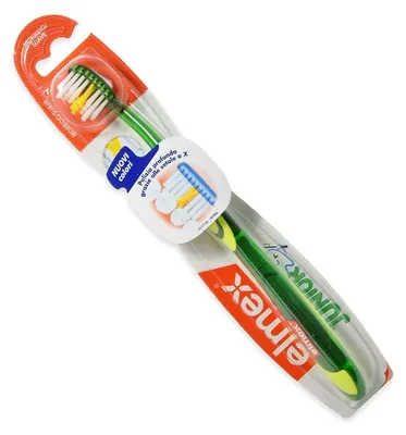 Imagen del producto de elmex Junior, Cepillo de dientes, para niños, verde, para edades de 6 a 12 años, cerdas suaves