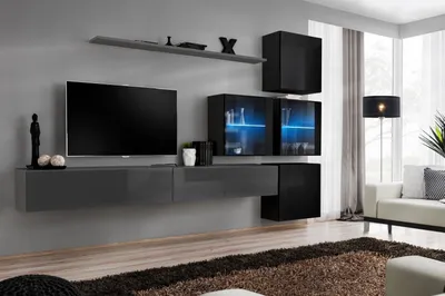Zdjęcie produktu dla Ściana do salonu RIONATA 19 - grafit / czarny