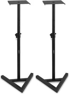 Produktbild von Studio Monitor Ständer, Stativ Set mit 2 höhenverstellbare Lautsprecher Ständer 65 bis 115cm, stabile Studio Boxen Ständer, Dreieck Standfuß, Schwarz