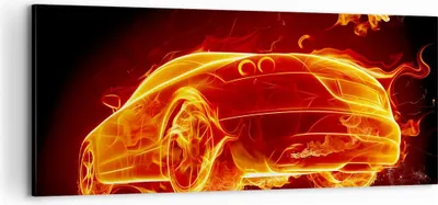 Produktbild von Bild auf Leinwand - Leinwandbild - Auto Feuer Illustration - 100x40cm - Wand Bild - Wanddeko - Leinwanddruck - Bilder - Kunstdruck - Wanddekoration - Leinwand bilder - Wandkunst - AB100x40-0204