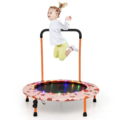 Produktbild von GOPLUS Ø92cm Kindertrampolin LED, Mini Trampolin mit Griff Abnehmbar & Sicherheitspolster, Fitness Trampolin rutschfest von 3-6 Jahren