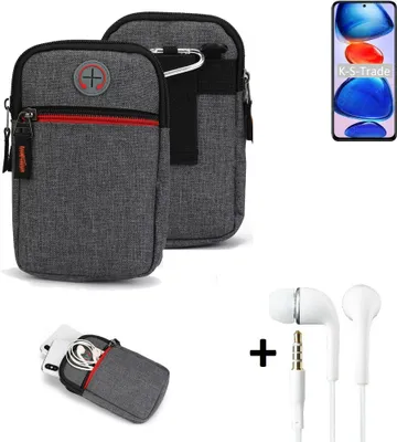 Produktbild von K-S-Trade Gürteltaasche + Kopfhörer kompatibel mit Xiaomi Redmi Note 11 Pro+ Handy Tasche Holster Schutz Hülle Handy Hülle grau Zusatzfächer 1x