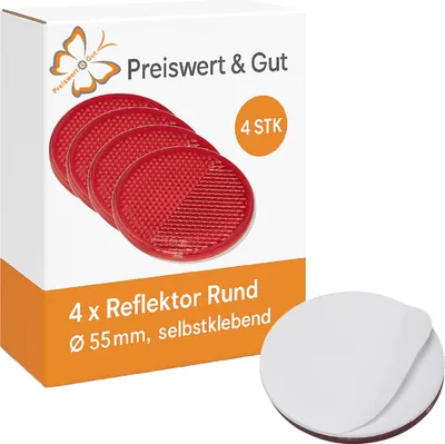 Produktbild von 4 x Katzenaugen Anhänger Sicherheit Rund Rot Ø 55mm E4 Selbstklebend – Seitenreflektoren Rückstrahler Reflektor