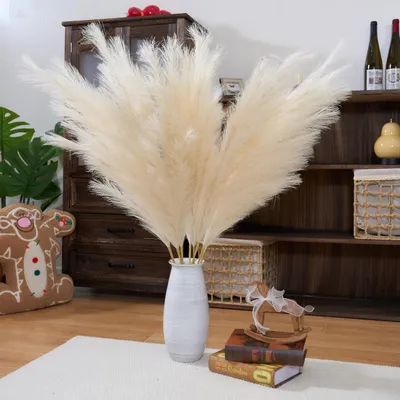 Kunstpampasgras-Set, 8 Stück, 110 cm, beige, flauschig