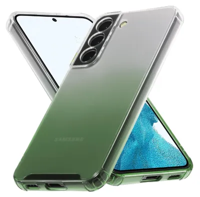 A clear protective phone case with a gradient color effect, shown with a phone inside.