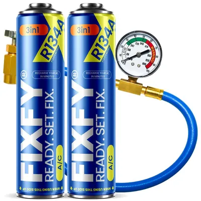 Obrázek produktu pro Chladivo R134a, náhrada, 500 ml, s olejem a těsnicím prostředkem, včetně hadice a manometru, pro klimatizační systémy automobilů