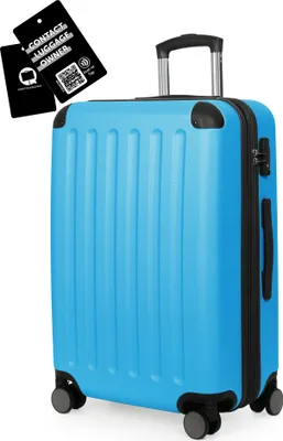 Produktbild von HAUPTSTADTKOFFER Spree - Reisekoffer 65cm erweiterbar + digitaler Gepäckanhänger Kofferschild, Hartschalen-Koffer Hardcase Luggage ABS -TSA - 74L ,Cyanblau