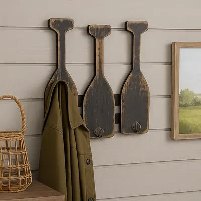 Produktbild von Maritime Wandgarderobe aus Holz im Vintage Paddel Design HTI-Line