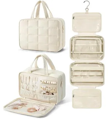 Image de Trousse de toilette de voyage pour homme - Trousse de toilette de voyage pour femme - Trousse de maquillage suspendue - Organiseur de voyage - Avec compartiment à bijoux