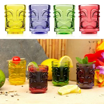 Tiki-Shotgläser 45 ml, 4er-Set, bunt, hawaiianisch