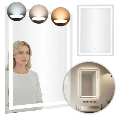 Image de Miroir de salle de bain LED 50 x 70 cm, 3 couleurs d'éclairage, interrupteur tactile