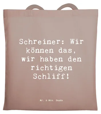 Produktbild von Mr. & Mrs. Panda Shopping Tasche Spruch Schreiner Kompetenz - Braun Pastell - Geschenk, Beutel, Berufsliebe, personalisierte Geschenke, handgefertigt, kreative, Beruf
