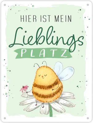 Produktbild von Pummel Biene Metallschild XL in 21x28 cm mit Spruch Hier ist mein Lieblingsplatz