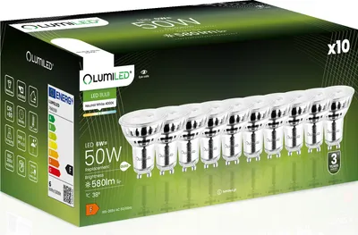 Produktbild von LUMILED GU10 LED Lampe 6W 580 Lm Leuchtmittel 4000K Neutralweiß Strahler Spot, ersetzt 50W Halogenlampen 38° Reflektorlampen 10 Stück Lampen