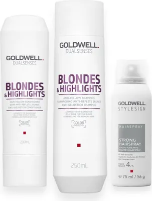 Produktbild von Goldwell Dualsenses Blondes & Highlights Set - Shampoo 250ml + Conditioner 200ml + Haarspray gratis