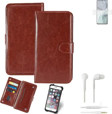 Produktbild von K-S-Trade 360° Hülle kompatibel mit Motorola Moto G62 5G inkl. Headphones braun Kunstleder Case BookCase WalletCase Kunstlederederhülle